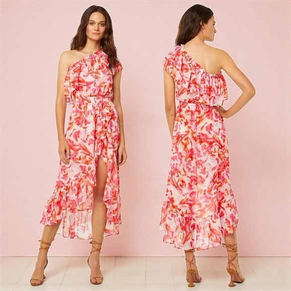 Misa Los Angeles Women's Rumi Midi Floral Dress High-Low In Maldive Marble Sz XS - Picture 1 of 13